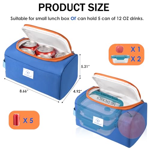 Genteen Small Cooler Bag with Ice Packs,Freezable Lunch Bag Snack Bag,Small Insulated Bag Reusable Lunch Bag Kids with Zip Closure & Buckle Handle for Travel/School/Work,Blue - color: Blue