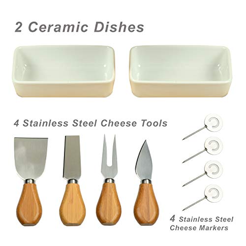 Picnic at Ascot Custom Personalized Engraved Bamboo Cheese/Charcuterie Cutting Board with Ceramic Bowls, Cheese Tools & Cheese Markers-Designed & Quality Checked in USA