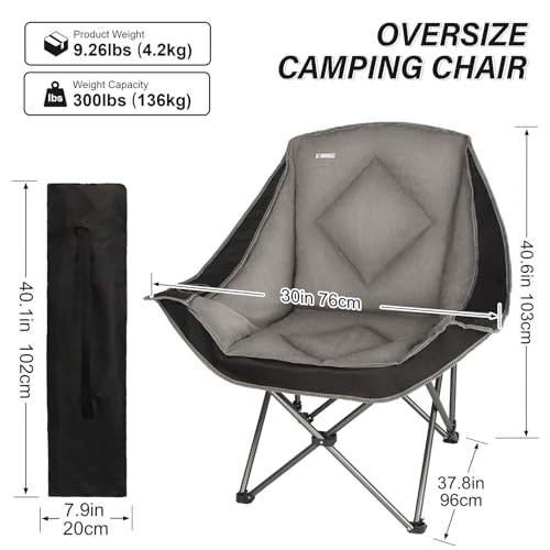 Folding Camping Chair,Oversized Portable Camping Chair with Cup Holder,Heavy Duty Padded Lawn Chair for Camping, Tailgates, Beach, and Sports - color: Black