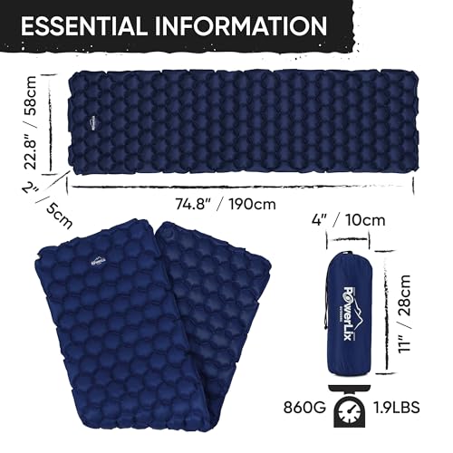 POWERLIX Ultralight Camping Sleeping Pad with Inflation Bag– Compact Lightweight Camping Pad, Outdoor Backpacking Hiking Traveling Airpad Camping Air Mattress Sleeping Mat - color: Navy Blue