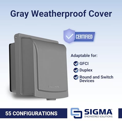 SIGMA ENGINEERED SOLUTIONS 14433M Metal Weatherproof Outdoor Electrical Outlet Cover, Extra Duty Rated Plug and Receptacle Protector for GFCI, Duplex, Switch, and Round Devices, IN-USE, Gray, 2 Gang