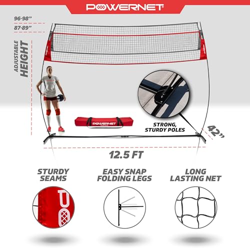 PowerNet Portable Volleyball Net for Backyard Training, Indoor Outdoor Volleyball Practice Equipment, Great for Hitting Serving Drills Small Scrimmage or 1 On 1 Game - size: 12.5-Foot