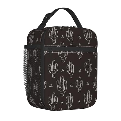 Black Cactus Fun Western Insulated Lunch Bag Portable Reusable Zipper Lunch Box For Men Women Work Picnic Travel Camping - color: Black36