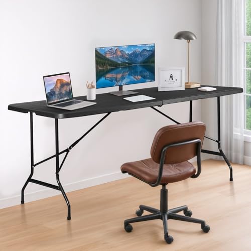 ZENY 6ft Portable Folding Table Plastic Indoor Outdoor Picnic Party Camp Dining Table with Handle (Black, 71" x 27") - color: Black, size: 71" x 27"
