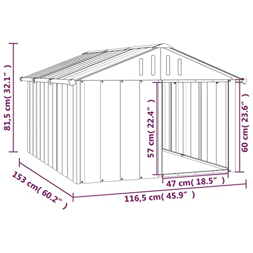 Outdoor Dog Kennel with Steel Roof and Walls, Waterproof Dog Playpen with Open Entrance, Animal Hutch Shelter from Rain and Wind, Gray 45.9"x60.2"x32.1" Galvanized Steel,-655 - color: Gray, size: 45.9"x60.2"x32.1"