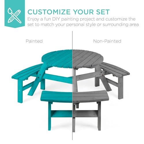 Best Choice Products 6-Person Circular Outdoor Wooden Picnic Table for Patio, Backyard, Garden, DIY w/ 3 Built-in Benches, 500lb Capacity - Gray - color: Grey
