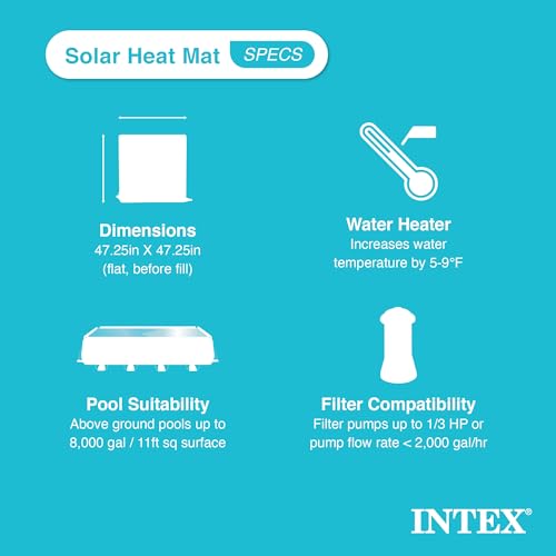 Intex 28685E 47 Inch x 47 Inch Solar Pool Water Heater Mat for 8,000 Gallon Above Ground Swimming Pool with Hose Attachment and Adaptors, Black