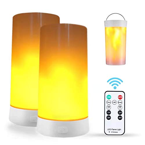 2PCS LED Flame Light, USB Rechargeable Flame Lamp with Remote & Timer, Waterproof Dimmable Flameless Candles Light for Home Party Garden Camping Halloween Christmas Decoration