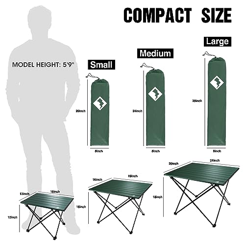 VILLEY Portable Camping Side Table, Ultralight Aluminum Folding Beach Table with Carry Bag for Outdoor Cooking, Picnic, Camp, Boat, Travel - color: Green, size: Small 16'', style: Regular