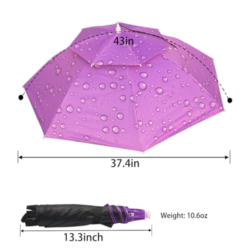Umbrella Hat, 37 inch Fishing Umbrella Hat Hands Free Foldable UV Protection Umbrella Cap Adjustable Headwear for Fishing Golf Camping Beach Gardening Sunshade Outdoor - color: Purple