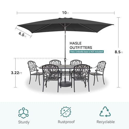 HASLE OUTFITTERS Rectangular Patio Umbrella, 6.5 x 10 ft Rectangle Table Umbrellas w/Heavy Duty Ribs, Effortless Crank and Push Button Tilt, Wind Resistant Sun Umbrella for Outdoor Patio, Gray - color: Gray