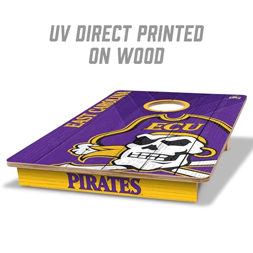 YouTheFan NCAA 2’ x 3’ Wood Cornhole Game with Logo Bags - color: East Carolina Pirates, size: 2' X 3'