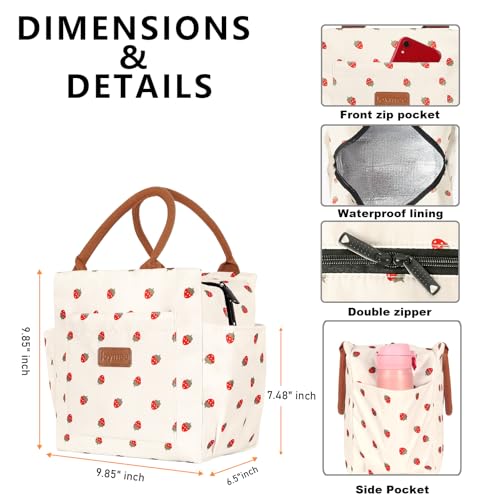 Joymee Lunch Bag Women Insulated Lunch Box Reusable Leakproof Large Spacious Cooler Tote for Women Men Adult with Bottle Holder and Side Pockets for Work Office Travel Picnic - Strawberry - color: 04 Strawberry