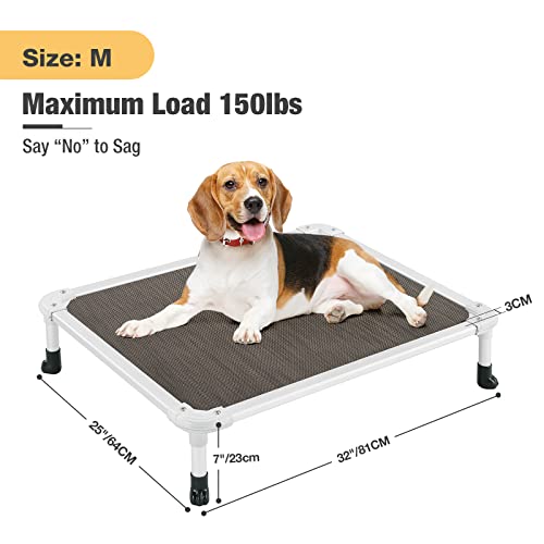 Veehoo Chew Proof Elevated Dog Bed - Cooling Raised Pet Cot - Silver Aluminum Frame and Durable Textilene Mesh Fabric, Unique Designed No-Slip Feet for Indoor or Outdoor Use, Brown, Medium, CWC2003 - color: Brown, size: 32.0"L x 25.0"W x 7.0"Th
