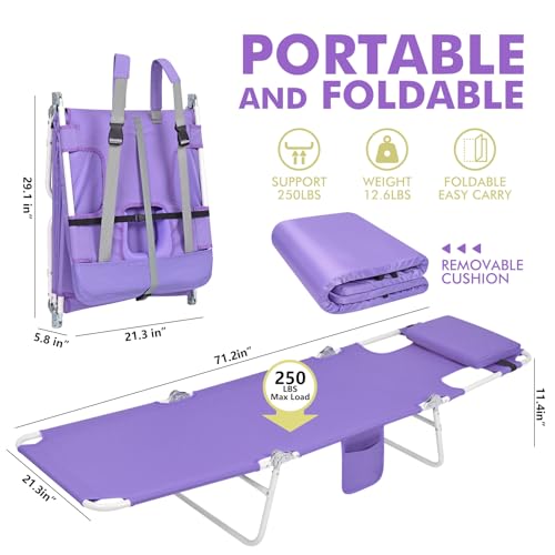3 in 1 Women Comfort Backpack Beach Tanning Lounge Chair with Cushion Face Hole Softer Padded Adjustable Washable, Layout Sun Chair for Adults Outside Reading Sunbathing Poolside, 6 Position, 2 Pack - color: Purple / 2 Pack