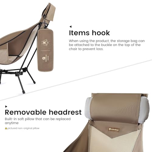 MellowCamp High Back Camping Chair, Oversized Comfort Design Collapsible Camp Chair with Pillow (Brown) - color: High Back Brown