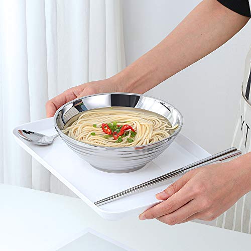 Stainless Steel Ramen Bowl Set, 7.8 Inch Double-Wall Noodle Bowls with Chopsticks Spoons & Chopstick Rests, Modern Soup Dining Bowl for Ramen Pho Salad, Pack of 2, Dishwasher Safe