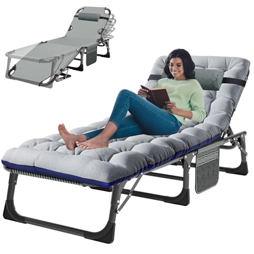 ABORON 3-in-1 Folding Patio Lounge Chair, 440LB Heavy-Duty Tri-Fold Guest Bed with Plush Cotton Cushion, No Assembly Adjustable Recliner for Office Nap, Patio Sunbathing, Poolside & Camping - color: Stone Obsidian-dusk