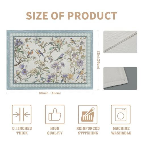 Spring Placemats Set of 4 Blue Birds Flowers Blossom Table Mats Seasonal Spring Floral Place Mats Washable Rustic Holiday Table Decoration for Indoor Outdoor Party Kitchen Dining - color: Blue Bird Flowers