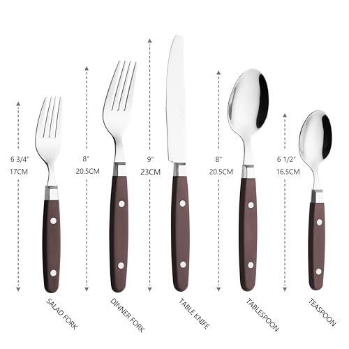 ANNOVA Silverware Set, Retro/Rivet Colorful Stainless Steel Tableware Kitchen Flatware Set Utensils, Includes Dinner Knives, Forks, Spoons, Salad Forks & Dessert Spoons (Chocolate Brown, 20 Pieces) - color: Chocolate Brown, size: 20 Pieces