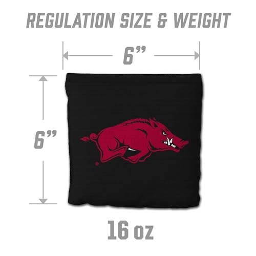 YouTheFan Officially-Licensed NCAA Set of 8 Cornhole Bags - All Weather Dual Sided Slide & Stop - Regulation Size with Carry case - color: Arkansas Razorbacks