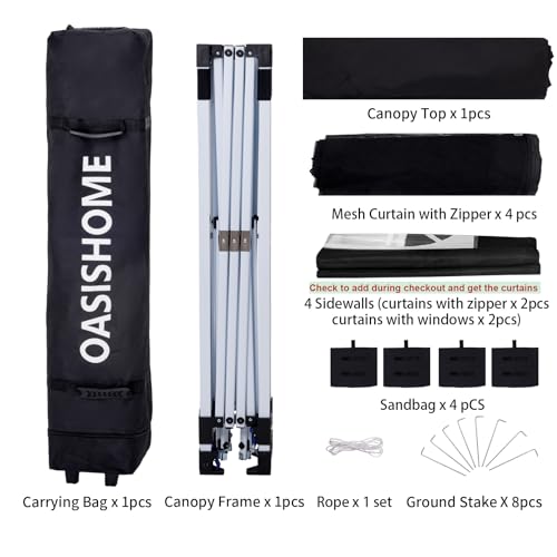 OASISHOME Pop-up Gazebo Instant Portable Canopy Tent 10'x10', with 2 Styles Sidewalls,Netting, Windows, Wheeled Bag, for Patio/Outdoor/Wedding Parties and Events(Black，10x10) - color: Black with 2 styles Sidewalls