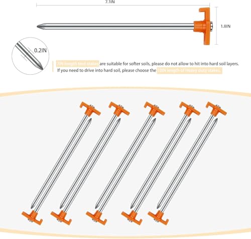 Tent Stakes Camping Stakes,AVOFOREST 7.1inch Non-Rust Metal Tent Pegs Ground Stakes Tent Spikes Camping,Garden,Hiking Orange (Orange 12pcs, 7.1IN) - color: Orange 12pcs, size: 7.1 IN