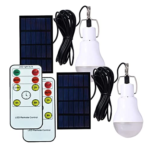 ABZXT Solar Powered Lamp Remote Control Portable Led Bulb Lights Solar Energy Panel Led Lighting for Camp Tent Night Fishing Emergency Lights Flash 350LM(Pack of 2+Remote Control) - color: Pack of 2+remote Control
