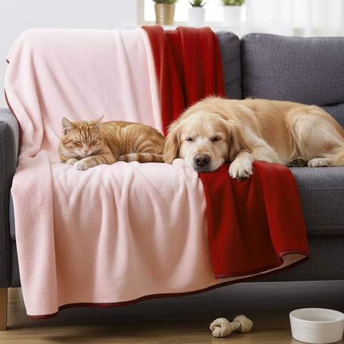 Tisancy Waterproof Blanket for Bed Couch Sofa, 40''x60'' Reversible & Washable, Fleece and Flannel Waterproof Mat, Water Resistant Bed Cover, Leakproof Mattress Protector(Light Pink/red) - color: Light Pink and Red, size: Throw Size S(40'' X 60'')