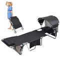 Wheel-To-Go Oversized Tanning Chair with Face Hole & Wheels | Portable Heavy Duty Folding Lounge Chair | Outside Sunbathing Reading Relaxing Beach Poolside Lawn | XL Wide | 330 LBS (Patent Design) - color: Black, style: Oversized + Sun Canopy Style