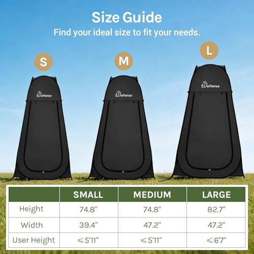 Wolfwise Pop Up Shower Tent for Camping Essentials, Portable Instant Changing Tent with Ventilation Window & Carry Bag, Privacy Dressing Room Bathroom Toilet for Beach & Outdoor, Spacious, Black - color: Black, size: Spacious: 6'3" H, 47.2" W