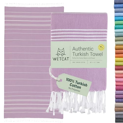 WETCAT Turkish Beach Towel Oversized (38"x71") 100% Turkish Cotton, Made in Turkey - Sand Free, Extra Large, Ultra Soft, Quick Drying, Compact & Lightweight for Travel - Lilac - color: Lilac, size: Beach Towel (38" x 71")