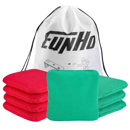 EunHo Cornhole Bags Set of 8 Regulation Size & Weight Corn Hole Bean Bags Official Professional All Weather for Tossing Game with Carry Case - color: Red/Green