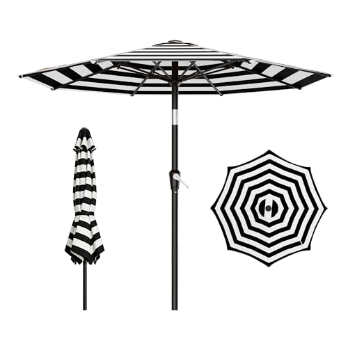 AreShark 9 FT Patio Umbrella for Outdoor, Outdoor Table Umbrella with Push Button Tilt and Crank, Outdoor Patio Umbrellas with 8 Sturdy Ribs for Market, Garden, Pool (Black & White Stripe) - color: Black & White Stripe, size: 9ft