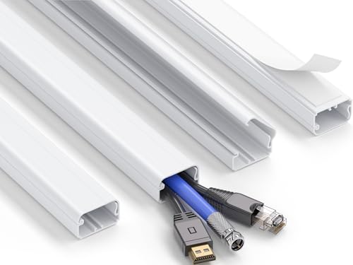 ZhiYo Large Capacity Wire Hiders for TV on Wall, 63in (4xL15.8in) PVC Cable Cover, Snap and Lock Design, White Cord Covers for Wires on Wall - color: White, size: W1.2in x H0.7in - L63in