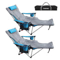 Reclining Camping Chair with Removable Footrest Lounge Chair with Headrest, Cotton Cushion, Portable Adjustable Folding Chairs - color: Blue, size: 2 pack