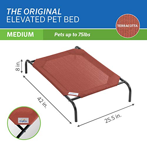 Coolaroo Original Elevated Dog Bed - Breathable Off-The-Ground Pet Bed with Cooling Fabric, Joint Relief & Moisture-Resistant Fabric, 100% Recyclable, Easy Clean, Terracotta, Medium - color: Terracotta, style: Medium Dog Bed
