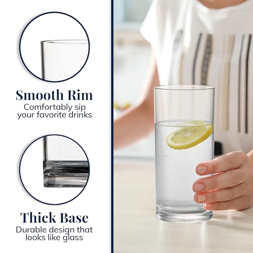 US Acrylic Classic Clear Plastic Reusable Drinking Glasses (Set of 6) 16oz Water Cups | BPA-Free Tumblers, Made in USA | Top-Rack Dishwasher Safe - color: Clear, size: Water Tumblers