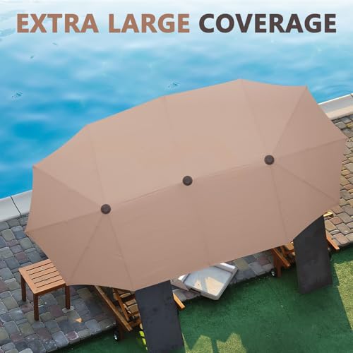 13Ft Large Patio Umbrella Outdoor Double-Sided Market Umbrella w/Easy Crank for Yard, Poolside, Deck, Khaki - color: Khaki, size: 13FT Umbrella