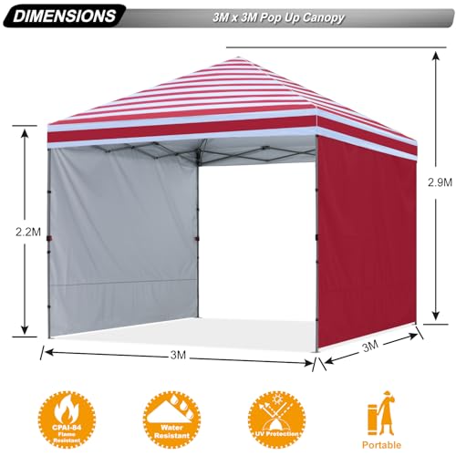 ABCCANOPY Easy Pop up Canopy Tent with 2 Sidewalls for Outdoor Sun Blocking or Rain Protection,10x10, Red Stripes - color: Red Stripes, size: 10x10