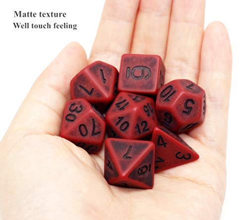 DND Dice Set Ancient RPG Dice for Dungeons and Dragons(D&D) Pathfinder MTG Tabletop Role Playing Game Polyhedral 7-Die Dice Group (Scarlet) - color: Scarlet