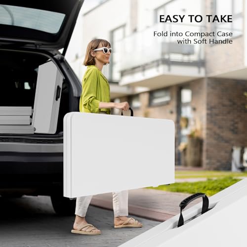 VINGLI 38" Fold in Half Square Table, Bi-Folding Commercial Portable Plastic Dining Table for Kitchen Outdoor Party Wedding Event, White - color: White, size: 38 Inches
