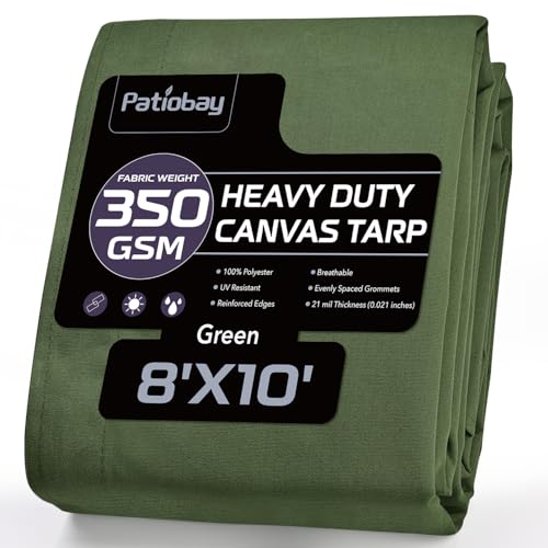 Canvas Tarp 8x10 Feet, 12 Oz Heavy Duty Water Resistant with Rustproof Grommets, UV Resistant, Multipurpose Outdoor Tarpaulin for Camping, Canopy, Woodpile, Trailer (Green) - color: Green, size: 8x10
