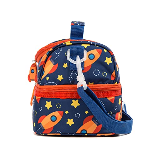 Insulated Kids Dual Compartment Lunch Bags Tote for Girls Boys Toddler Lunch Boxes Pre-School Toddler Kindergarten Picnic Camp Food Cooler Thermal with Strap (Star Rocket) - color: Star Rocket