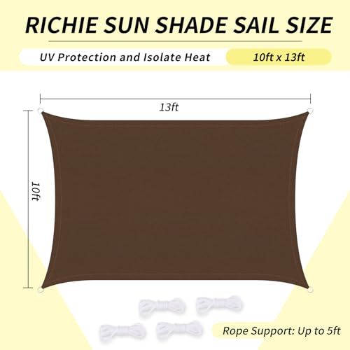 RICHIE Upgrade 10'x13' Sun Shade Sail Rectangle Canopy, Water Resistant & UV Block Sunshade for Outdoor Patio Lawn Beach Garden Carport Backyard Deck Pergola, Brown - color: Brown, size: 10'x13', style: Rectangle