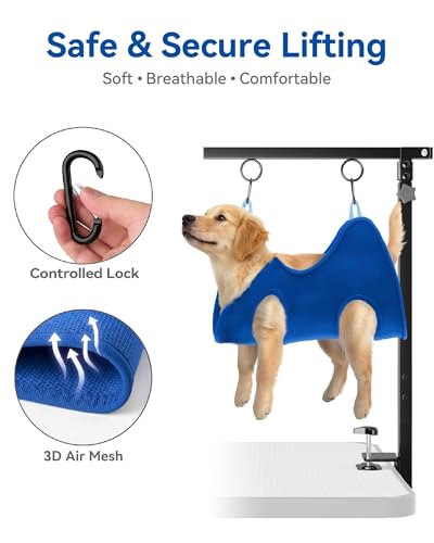 Adjustable Foldable Dog Grooming Arm with Clamp, 26–40 in Height, Safety Hammock & No-Sit Holders, Grooming Restraint for Small & Medium Dogs