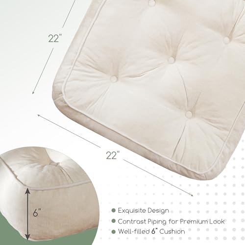 HIGOGOGO 6" Extra Thick Floor Pillow Cushion for Adults, Meditation Cushion Pillow with Handle, Lustrous Chenille Tufted, Square Floor Sitting for Tatami Living Room or Yoga, 22x22 Inch, Beige - color: Square Beige, size: 6" Thick(pack of 1)