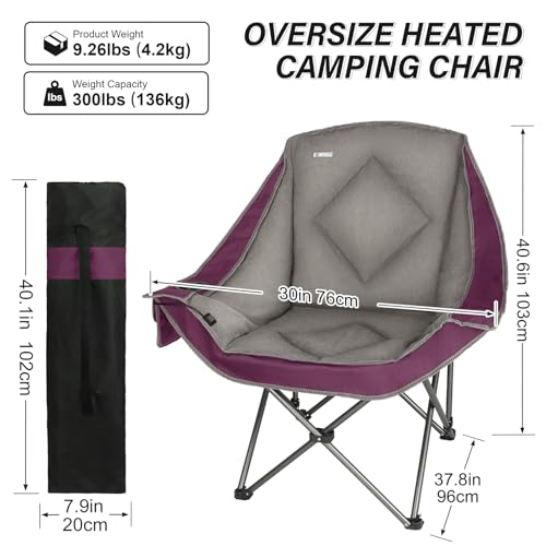 Heated Camping Chairs,Oversized Padded Heating Lawn Chair with Cup Holder,Wide&Thick,Heavy Duty Folding for Patio,Tailgates,and Sports,Battery NOT Included,Purple - color: Purple-heated
