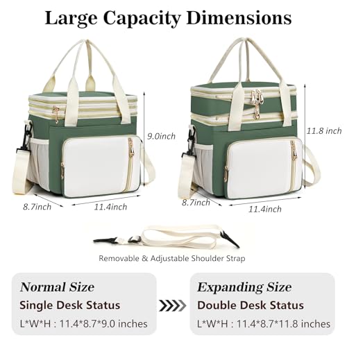 Lunch Box & Lunch Bag for Women Men, Large Insulated Adult Lunch Box Leakproof Lunchbox Cooler Bag for Work Picnic Beach,16L, Army Green & White - color: Army Green