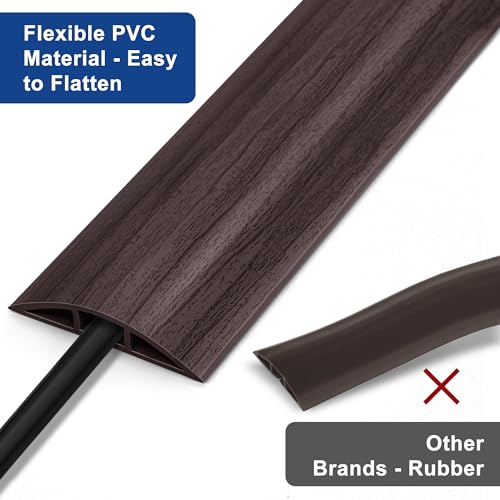 6FT Cord Covers, Walnut Wood Floor Cable Management - Protects Cords, Cavity: 0.47" x 0.24" - color: Dark Drown, size: W2" × L6'